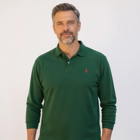 POLO RALPH LAUREN XXL BIG  Washed Dark Green Long Sleeve Polo R $125 - Picture 1 of 6